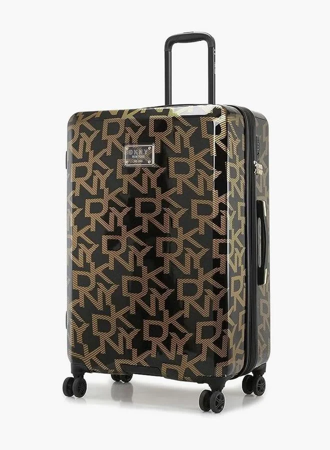 DKNY BLACK Monogram Print Hardcase Trolley Bag with Retractable Handle - 20 Inches Check-in Bag for Men | Best Price UAE