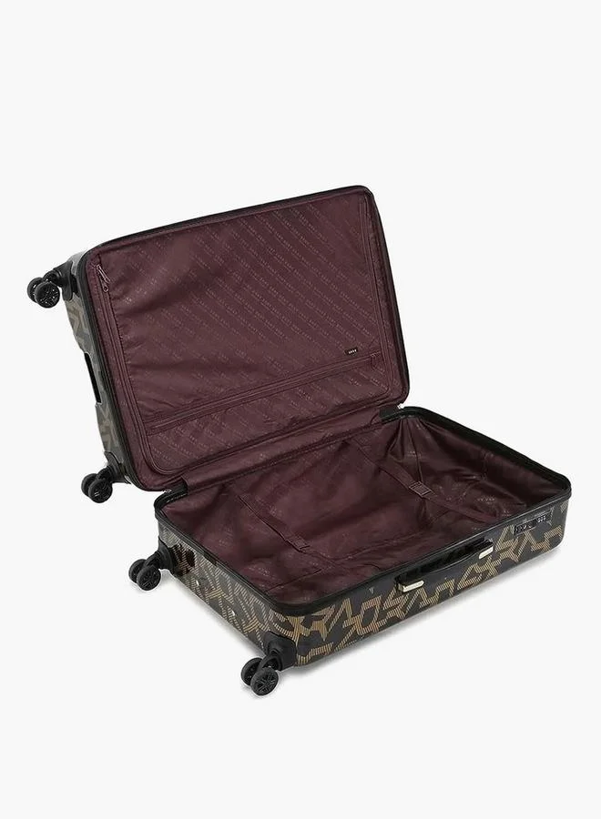 DKNY BLACK Monogram Print Hardcase Trolley Bag with Retractable Handle - 20 Inches Check-in Bag for Men | Best Price UAE