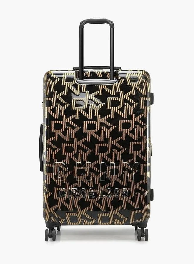 DKNY BLACK Monogram Print Hardcase Trolley Bag with Retractable Handle - 20 Inches Check-in Bag for Men | Best Price UAE