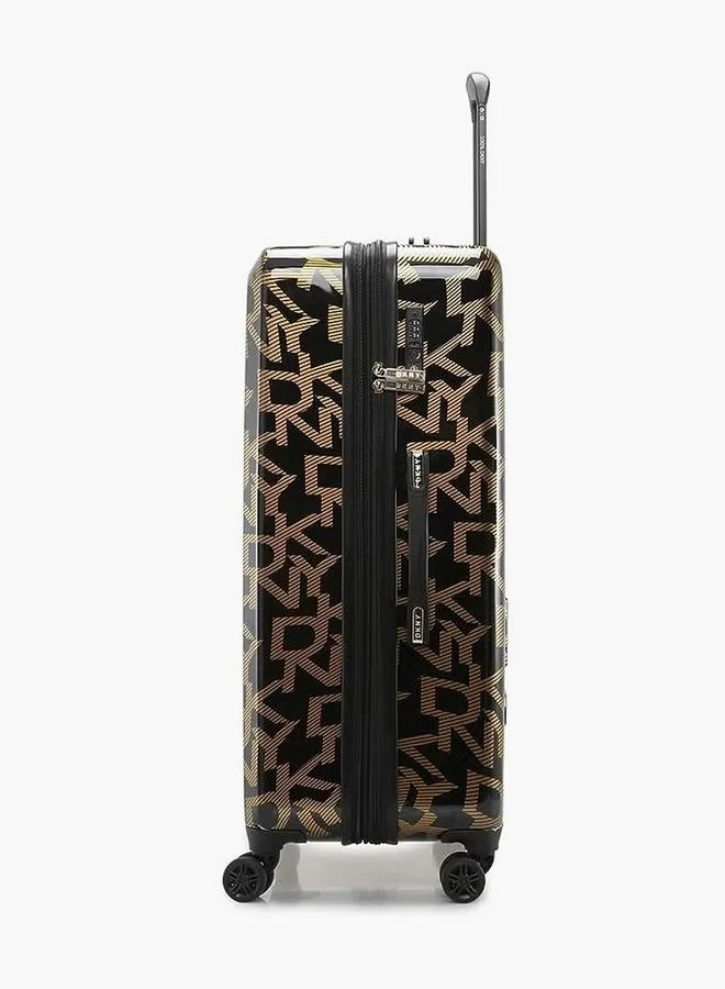 DKNY BLACK Monogram Print Hardcase Trolley Bag with Retractable Handle - 20 Inches Check-in Bag for Men | Best Price UAE