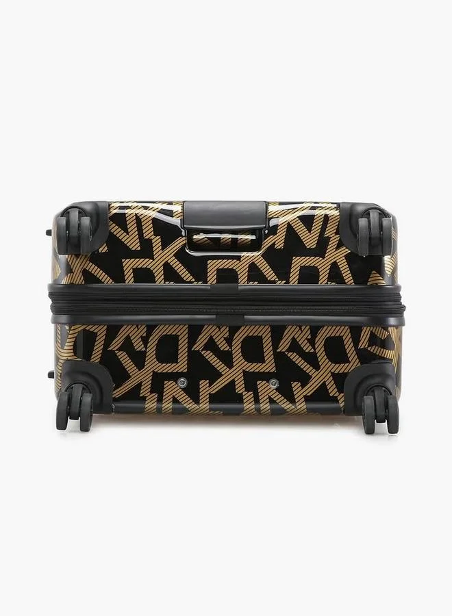DKNY BLACK Monogram Print Hardcase Trolley Bag with Retractable Handle - 20 Inches Check-in Bag for Men | Best Price UAE