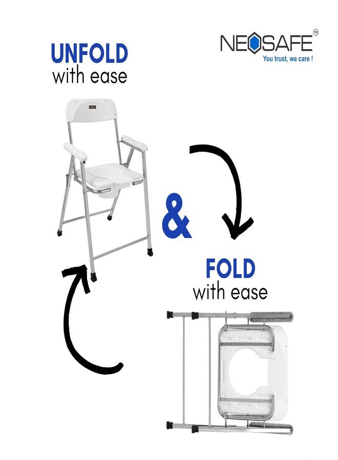 NEOSAFE Premium Folding Stainless Steel Shower Bathing Room Commode Stool Indian Toilet Seat Ideal for Elderly Disabled Men and Pregant Women Support (White) - Image 4
