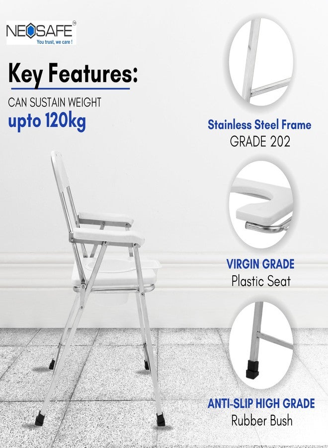 NEOSAFE Premium Folding Stainless Steel Shower Bathing Room Commode Stool Indian Toilet Seat Ideal for Elderly Disabled Men and Pregant Women Support (White) - Image 3