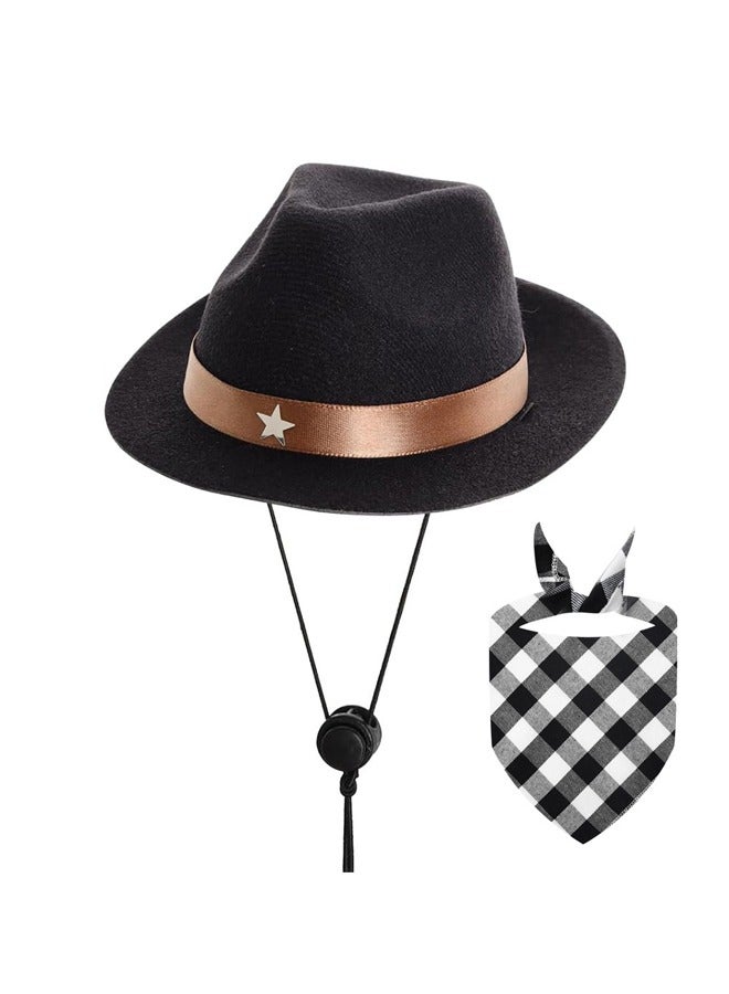 Small Dog Cowboy Hat Costume Pet Cap and Bandana Scarf Costume Cosplay West Cowboy Accessories for Puppy Kitten Party, , Festival and Daily Wearing Decoration - Image 1