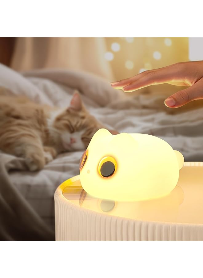 The Bros مصباح قطة بسيطة ذات عيون كبيرة، أضواء قطة لطيفة لليل، مصباح ليلي محمول، مصباح ليلي سيليكون قابل لإعادة الشحن للأطفال، هدايا للأطفال، مصباح ليلي لغرفة النوم، مستويان من السطوع، وظيفة توقيت - Image 1