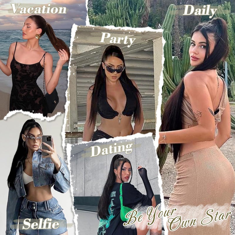 BARSDAR Natural Black Straight Ponytail Extension - 26 Inch Long Straight Wrap Around Ponytail for Black Women, Clip in Pony Tail Hair Extensions Synthetic Pony Tails Hairpieces Daily - Image 4