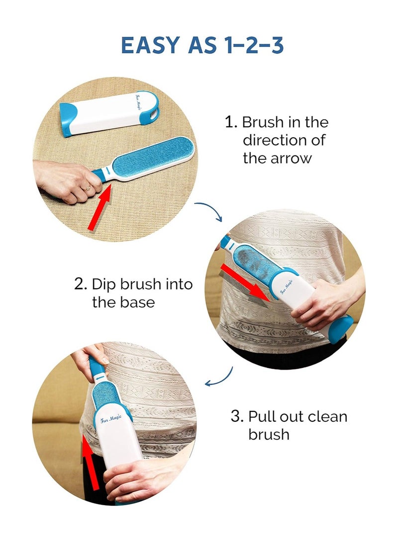 Fur Magic Pet Hair Remover Lint Brush With Self-Cleaning Base, Reusable Fluff Remover for Clothes, Double-Sided Fur Cleaner for Dog and Cat - Image 4