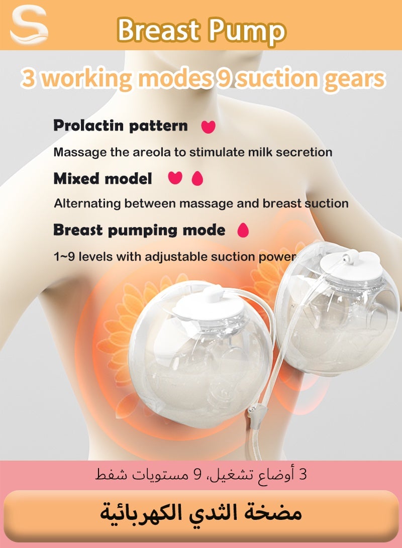 Serinovia Hands-Free Wearable Electric Breast Pump, Painless & Ultra Quiet ≤45dB, 1800mAh Long Battery Life, 3 Modes & 9 Suction Levels, with 21/24mm Flanges (2 Pieces), Discreet and Rechargeable - Image 3