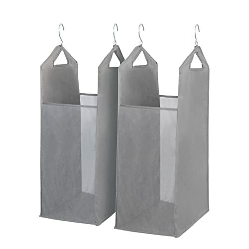 STORAGE MANIAC 2-Pack Hanging Laundry Hamper, Front See-Through Mesh Bag, Slim Basket, Double Hanging Closet Hamper, Narrow Organizer, Grey - Image 1