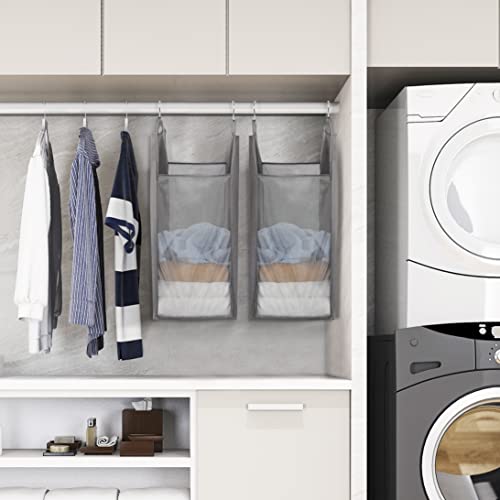 STORAGE MANIAC 2-Pack Hanging Laundry Hamper, Front See-Through Mesh Bag, Slim Basket, Double Hanging Closet Hamper, Narrow Organizer, Grey - Image 3