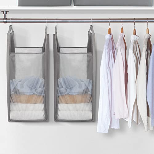 STORAGE MANIAC 2-Pack Hanging Laundry Hamper, Front See-Through Mesh Bag, Slim Basket, Double Hanging Closet Hamper, Narrow Organizer, Grey - Image 2