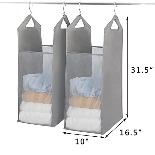 STORAGE MANIAC 2-Pack Hanging Laundry Hamper, Front See-Through Mesh Bag, Slim Basket, Double Hanging Closet Hamper, Narrow Organizer, Grey - Image 4