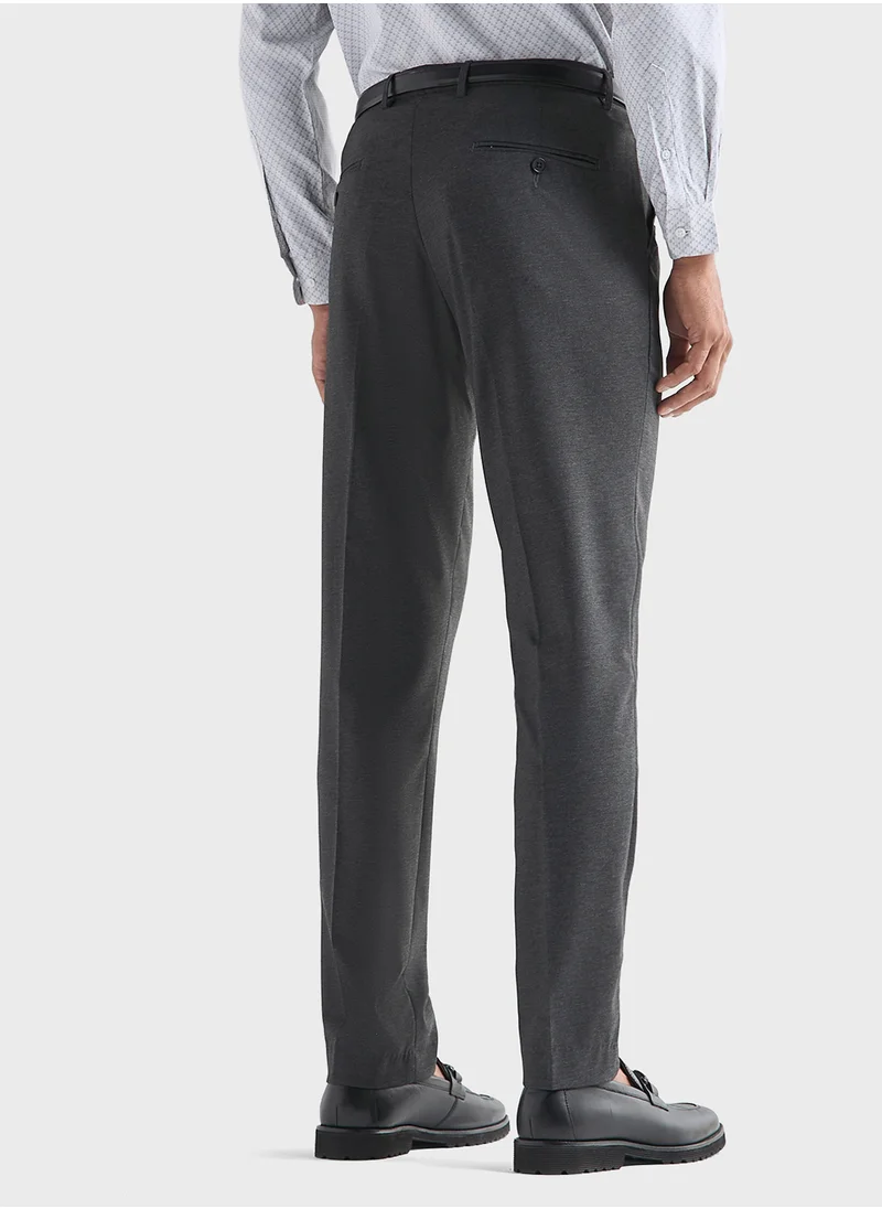 فاف Solid Slim Fit Trousers with Pockets