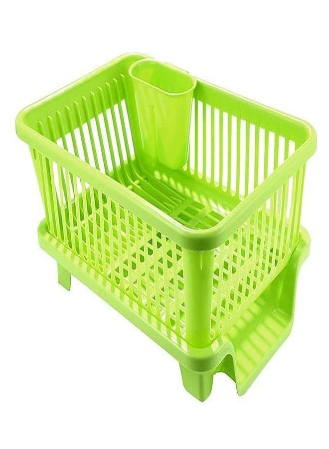 HELLYZ 3-in-1 Durable Plastic Kitchen Sink Dish Rack with Tray – Medium Size Dish Drainer Basket for Drying Utensils, Cutlery & Tools – Multi-Functional Dish Organizer (45 x 32 x 18 cm) - Image 1