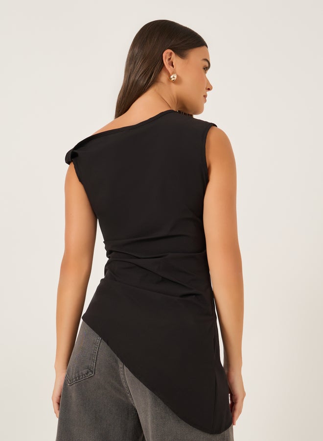 Styli Solid Asymmetric Hem One Shoulder Sleeveless Top  - Image 5