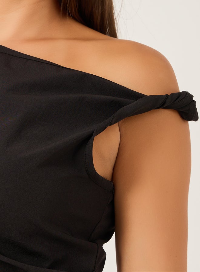 Styli Solid Asymmetric Hem One Shoulder Sleeveless Top  - Image 4