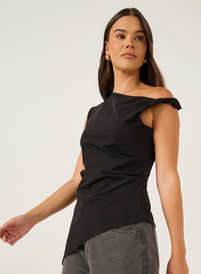 Styli Solid Asymmetric Hem One Shoulder Sleeveless Top  - Image 3