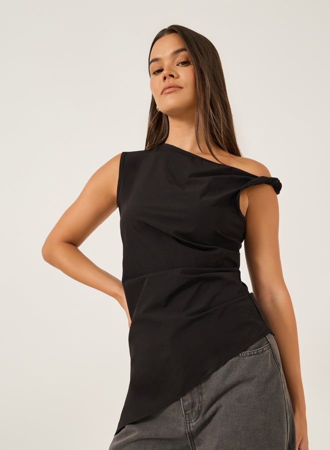 Styli Solid Asymmetric Hem One Shoulder Sleeveless Top - Image 1