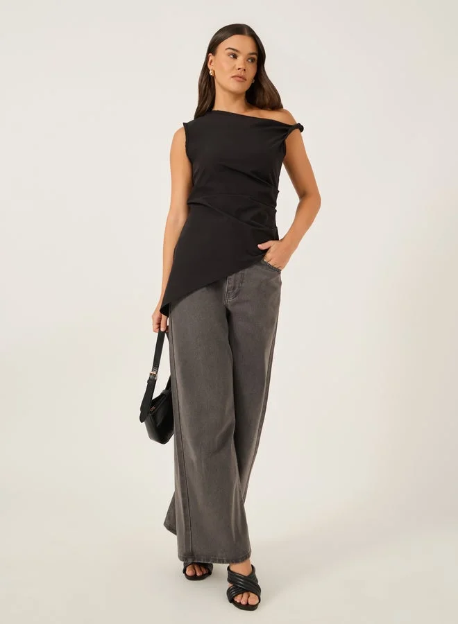 ستايلي بلوزة كتف واحد بدون أكمام بحافة غير متماثلة