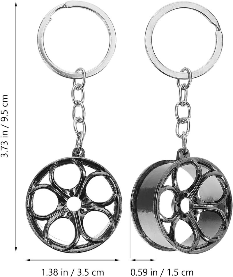 Car Wheel Rim Keychain Alloy Metal Keyring with Silver and Gun Black Finish, Small Mens Key Chain Accessory for Car Keys, Backpacks, and Keychain Decoration - Image 2