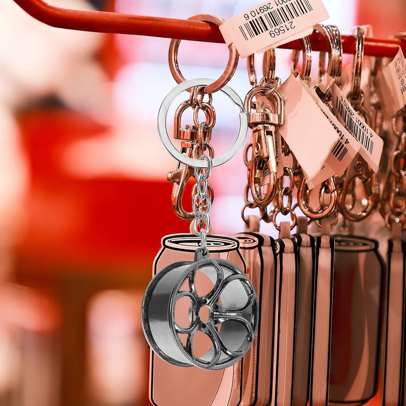 Car Wheel Rim Keychain Alloy Metal Keyring with Silver and Gun Black Finish, Small Mens Key Chain Accessory for Car Keys, Backpacks, and Keychain Decoration - Image 4