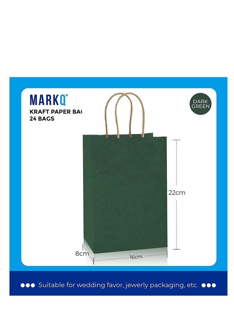 MARKQ [24 Bags] Kraft Paper bags with handles, 22 x 16 x 8 cm Dark Green Gift bags for Birthday Party Favors, Weddings, Restaurant takeouts, Christmas - Image 2