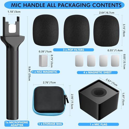 GAHOGA Mic Handle for DJI/DJI Mini/3, Microphone Holder for Rode Wireless GO/Hollyland Lark/Lavalier Mic, Universal Magnetic Mic Stand, Mic Holder with 3 Pop Filter for Vlogging, Interview, Podcast, Reports - Image 4