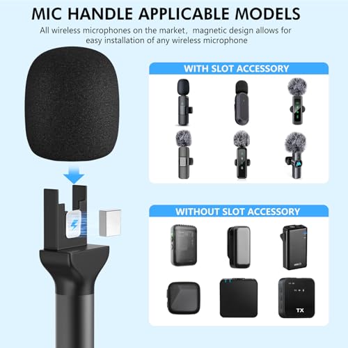 GAHOGA Mic Handle for DJI/DJI Mini/3, Microphone Holder for Rode Wireless GO/Hollyland Lark/Lavalier Mic, Universal Magnetic Mic Stand, Mic Holder with 3 Pop Filter for Vlogging, Interview, Podcast, Reports - Image 3