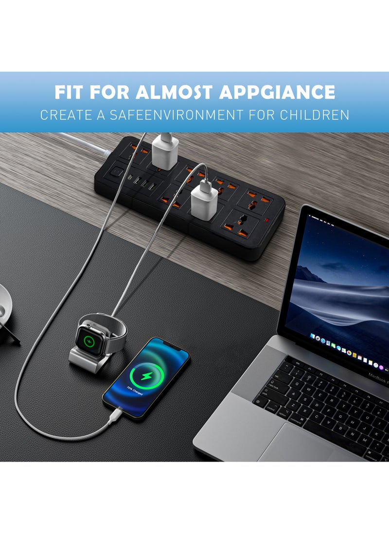 Rock Pow 2 Meters Universal Extension Lead with Multiple Function UK Plug 3 Pin Socket Outlet with 8 Gang 3 USB Port 1 Type-C Port 2M Electric Socket Mains Strip for Home Kitchen and Office  - Image 3