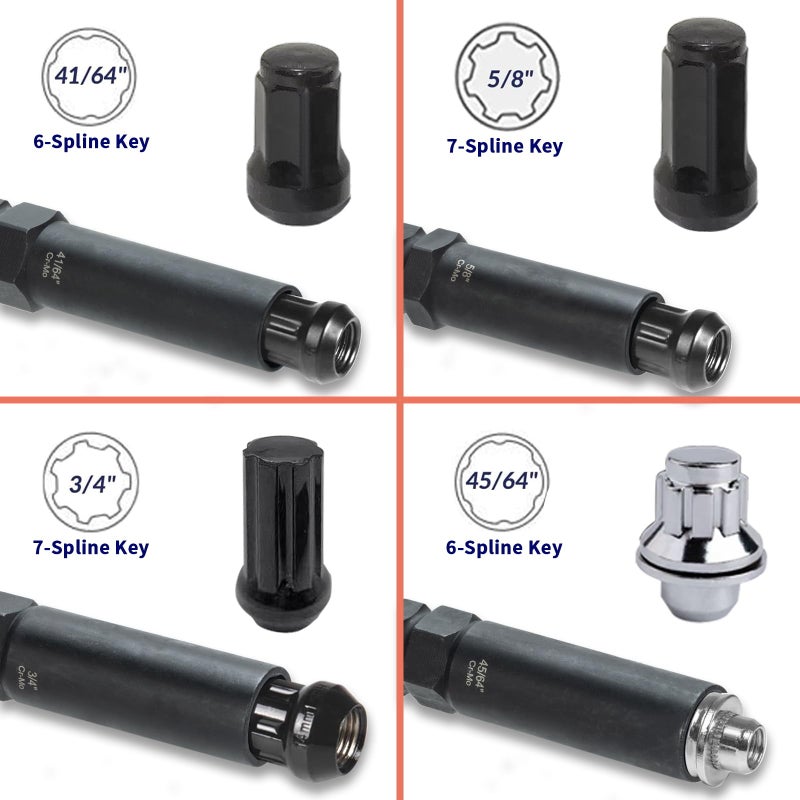 REBRA 6 Spline & 7 Spline Lug Nut Socket Set, Drive Wheel Lock Key, Locking Nut Removal Tool for Easy Installation on Aftermarket Rims (8-Pieces) - Image 4