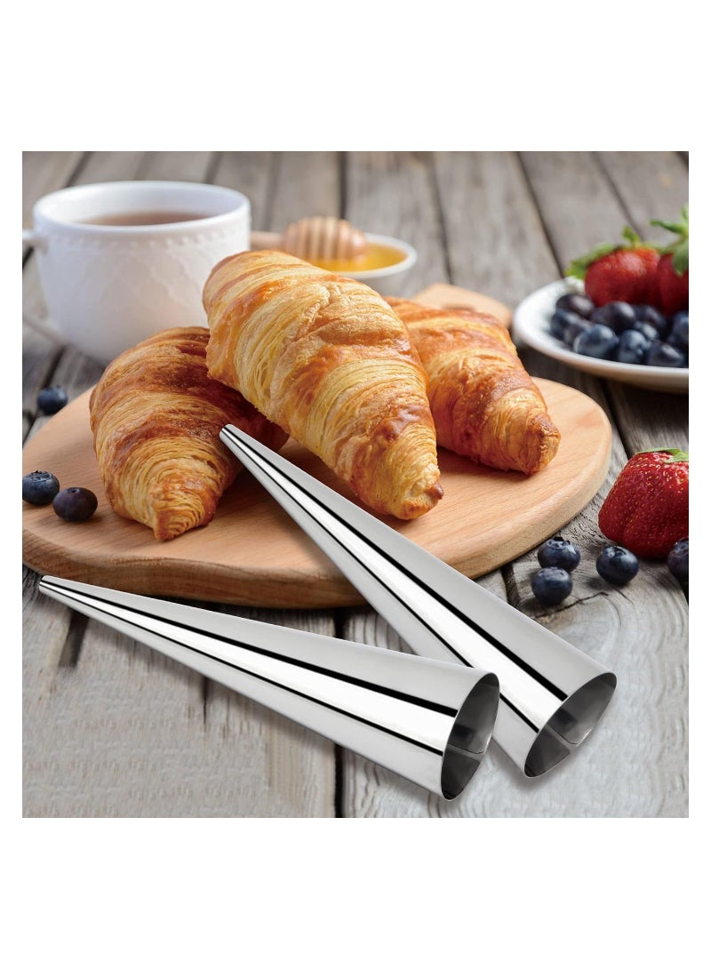 16Pcs Cream Horn Molds Baking Cones Cream Roll Horn Forms Stainless Steel Cannoli Tubes Ice Cream Mold Standing Cone Shap Conical Danish Pastry Croissant Cones Moulds Large Size 4.7 inch