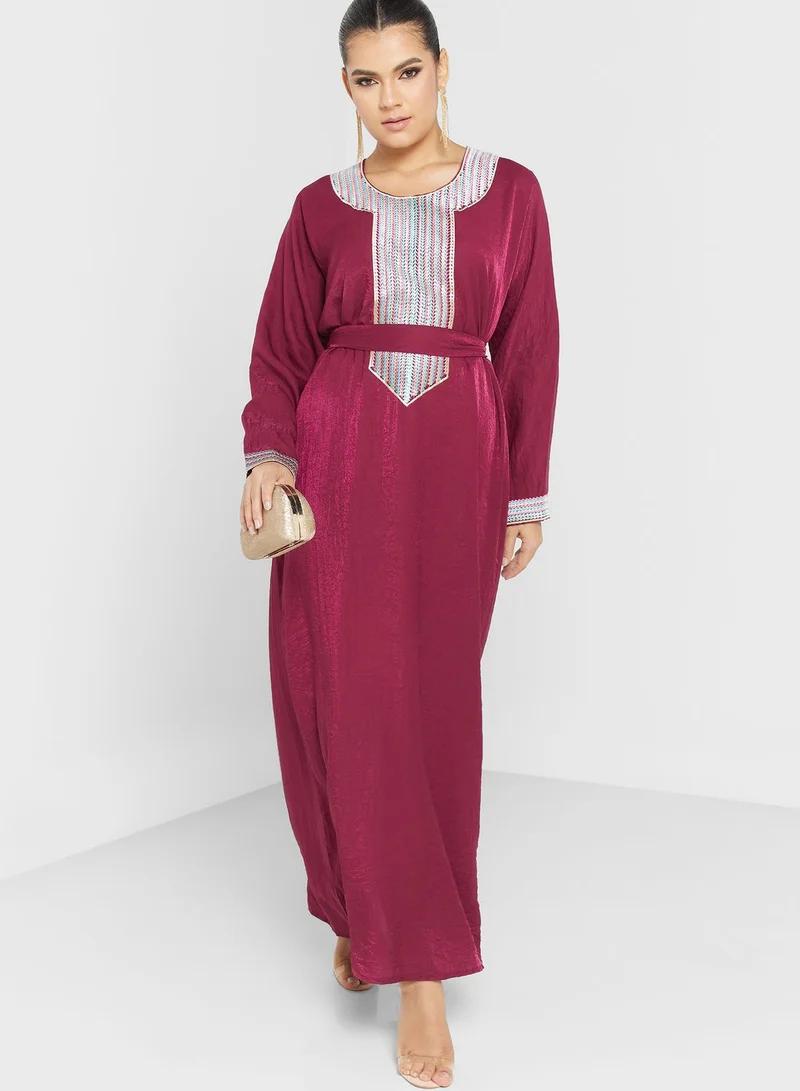hayas closet Embroidered Belted Jalabiya