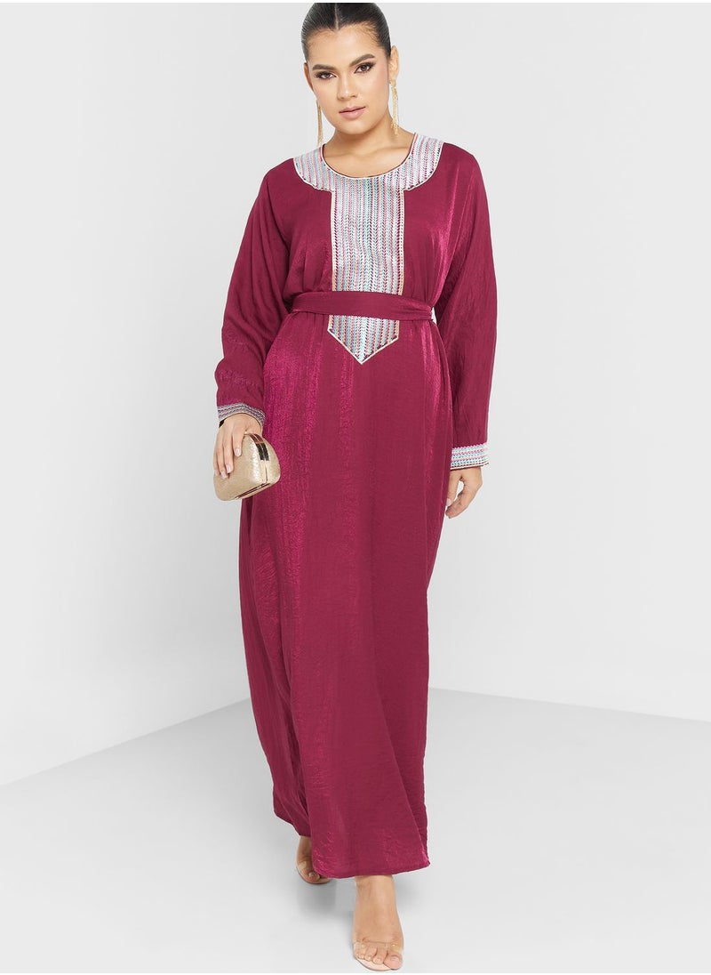hayas closet - Embroidered Belted Jalabiya - Image 1