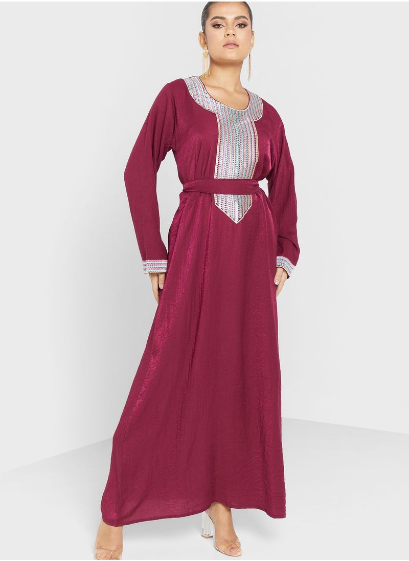 hayas closet - Embroidered Belted Jalabiya - Image 1
