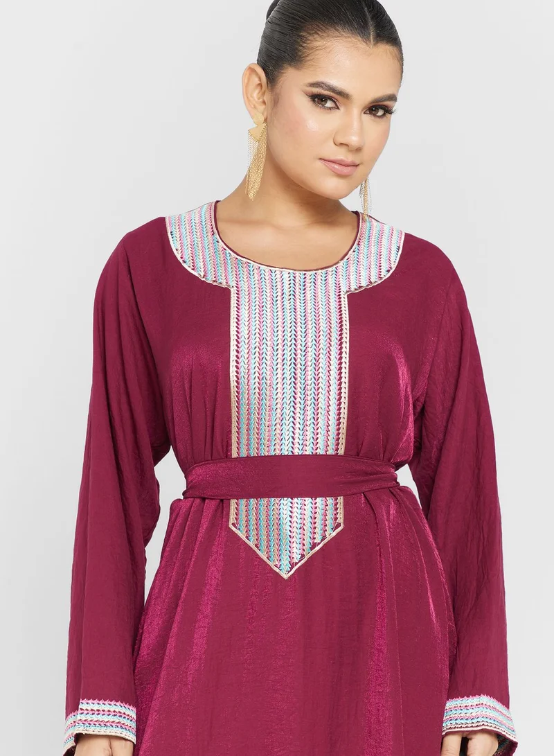 hayas closet Embroidered Belted Jalabiya