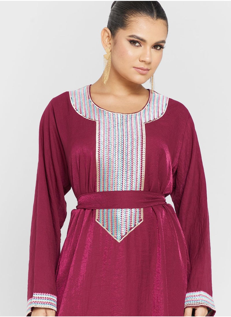 hayas closet - Embroidered Belted Jalabiya - Image 1