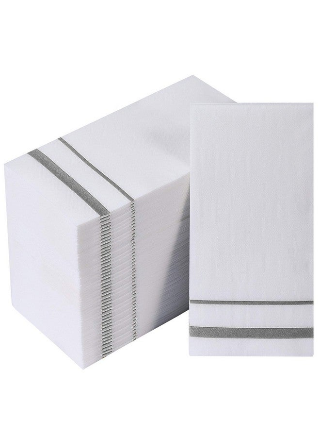 FOCUSLINE 200 Linen Feel Disposable Bathroom Napkins, Soft and Absorbent Paper Guest Towels, Cloth-Like Hand Towels Decorative Paper Napkins for Parties, Weddings, Dinners or Events, Silver, 12" x 17" - Image 1