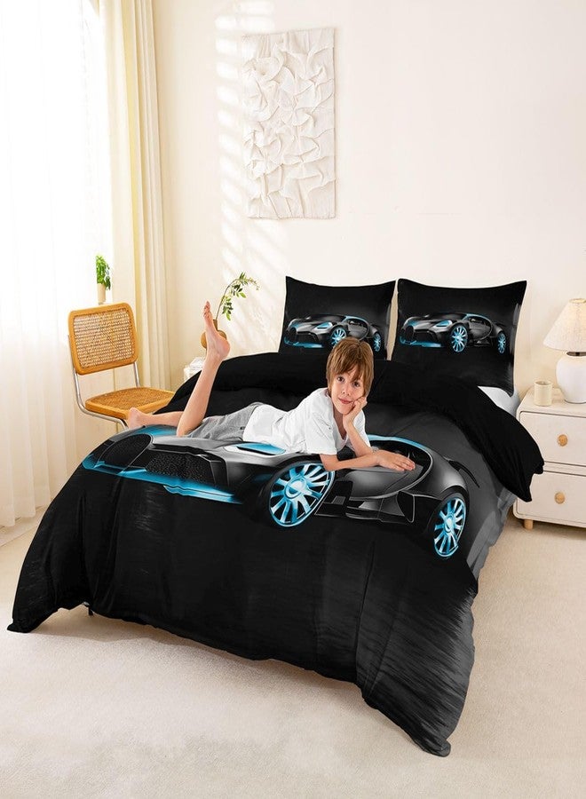 Feelyou طقم مفروشات Feelyou Race Car، مقاس مزدوج، غطاء لحاف أسود، تصميم ثلاثي الأبعاد، غطاء سرير رياضي للأولاد، مناسب للأطفال والمراهقين، غطاء لحاف عصري، قطعتان. - Image 5