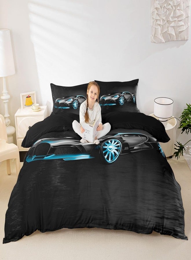 Feelyou طقم مفروشات Feelyou Race Car، مقاس مزدوج، غطاء لحاف أسود، تصميم ثلاثي الأبعاد، غطاء سرير رياضي للأولاد، مناسب للأطفال والمراهقين، غطاء لحاف عصري، قطعتان. - Image 3