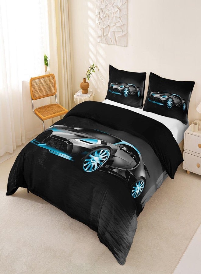 Feelyou طقم مفروشات Feelyou Race Car، مقاس مزدوج، غطاء لحاف أسود، تصميم ثلاثي الأبعاد، غطاء سرير رياضي للأولاد، مناسب للأطفال والمراهقين، غطاء لحاف عصري، قطعتان. - Image 2
