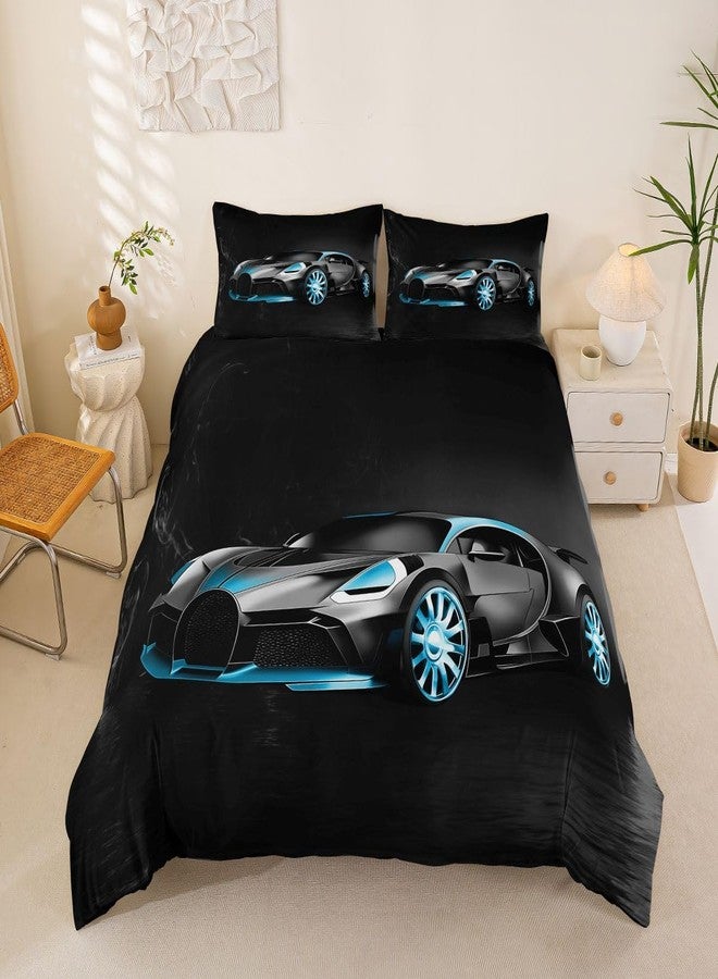 Feelyou طقم مفروشات Feelyou Race Car، مقاس مزدوج، غطاء لحاف أسود، تصميم ثلاثي الأبعاد، غطاء سرير رياضي للأولاد، مناسب للأطفال والمراهقين، غطاء لحاف عصري، قطعتان. - Image 1