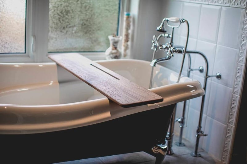 Runam Woods Runam Woods Modern Stylish Bathtub TrayRackCaddy Solid Wood Tub Tray Table Bathtub Shelf for Bath Accessories with MobileTablet Holder Small 34  - Image 5