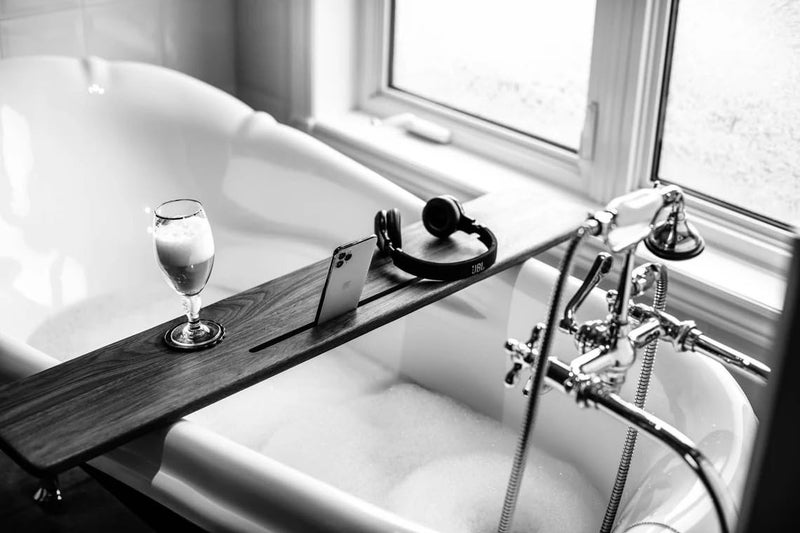 Runam Woods Runam Woods Modern Stylish Bathtub TrayRackCaddy Solid Wood Tub Tray Table Bathtub Shelf for Bath Accessories with MobileTablet Holder Small 34  - Image 2