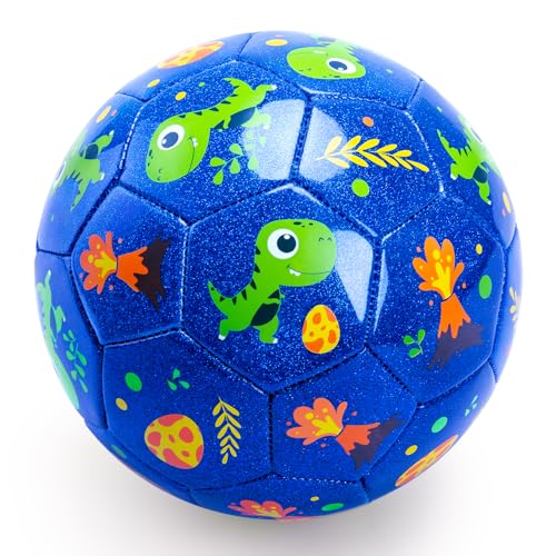 INPODAK Toddler Soccer Ball Size 3 Cartoon Dinosaur Blue Ball for Kids 28 with Pump Mesh Bag Great Gift for Boy Girl Birthdays Parties - Image 1