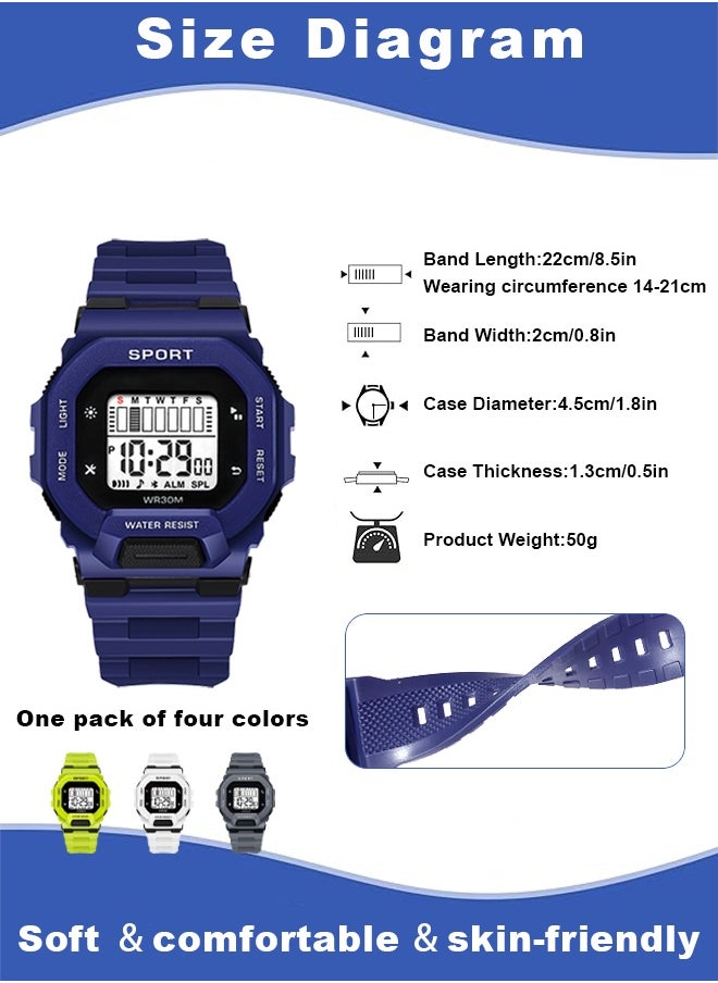 Coobos 4pcs Kids Watch Boys Girls,Waterproof Watch For Kids,Digital Watch For Timing（Grey Blue White Green）  - Image 5