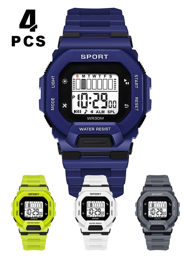 Coobos 4pcs Kids Watch Boys Girls,Waterproof Watch For Kids,Digital Watch For Timing（Grey Blue White Green）  - Image 1