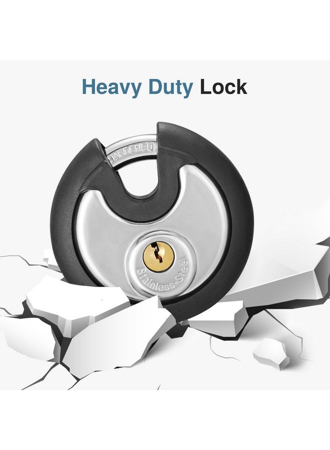 بوروما قفل بوروما بمفتاح، قفل خزانة قرص من الفولاذ المقاوم للصدأ، أقفال شديدة التحمل بثلاثة مفاتيح، قفل وحدة تخزين بوابة مقاوم للماء مع مصد مطاطي للمستودعات وخزانة تخزين الصالة الرياضية والأماكن الخارجية (عبوة واحدة) - Image 5