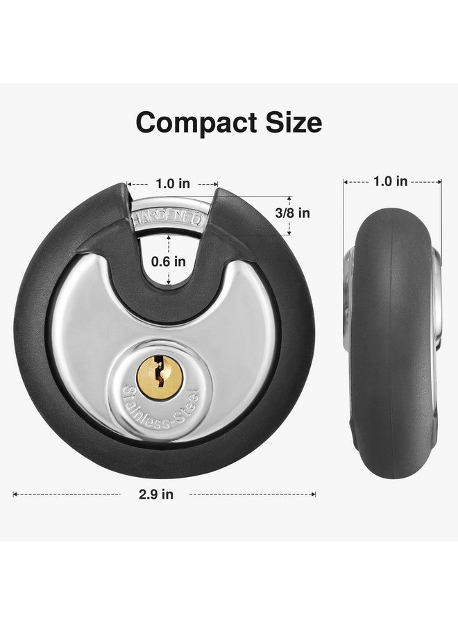 بوروما قفل بوروما بمفتاح، قفل خزانة قرص من الفولاذ المقاوم للصدأ، أقفال شديدة التحمل بثلاثة مفاتيح، قفل وحدة تخزين بوابة مقاوم للماء مع مصد مطاطي للمستودعات وخزانة تخزين الصالة الرياضية والأماكن الخارجية (عبوة واحدة) - Image 2