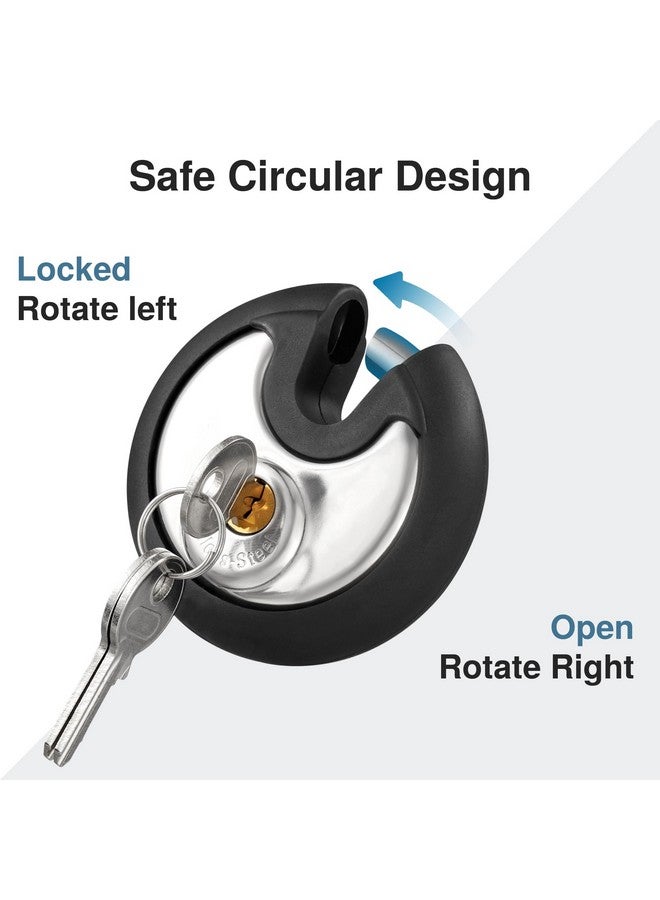بوروما قفل بوروما بمفتاح، قفل خزانة قرص من الفولاذ المقاوم للصدأ، أقفال شديدة التحمل بثلاثة مفاتيح، قفل وحدة تخزين بوابة مقاوم للماء مع مصد مطاطي للمستودعات وخزانة تخزين الصالة الرياضية والأماكن الخارجية (عبوة واحدة) - Image 3
