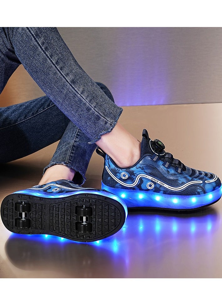 LITTLE ROCKZ Double Wheel LED Flash Light Fashion Shiny Sneaker Skate Heelys Shoes With Lightning Sole  - Image 2